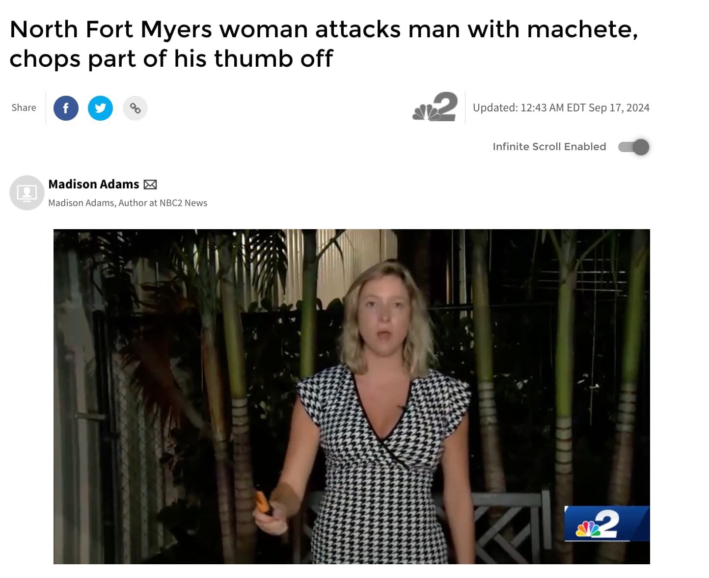 screenshot - North Fort Myers woman attacks man with machete, chops part of his thumb off f 2 Updated Edt Madison Adams Madison Adams, Author at NBC2 News Infinite Scroll Enabled